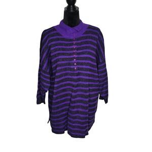 Vintage Stefano Purple Black Striped Mock Neck Sweater One Size Over Sized NWT